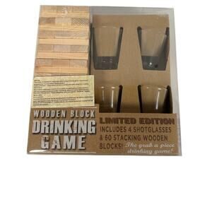 60 Wooden stacking blocks LE drinking games & 4 shot glasses new by Samsonico